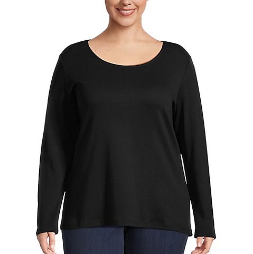 Karen Scott Long-Sleeve Solid Scoop Neck Top Size 3X